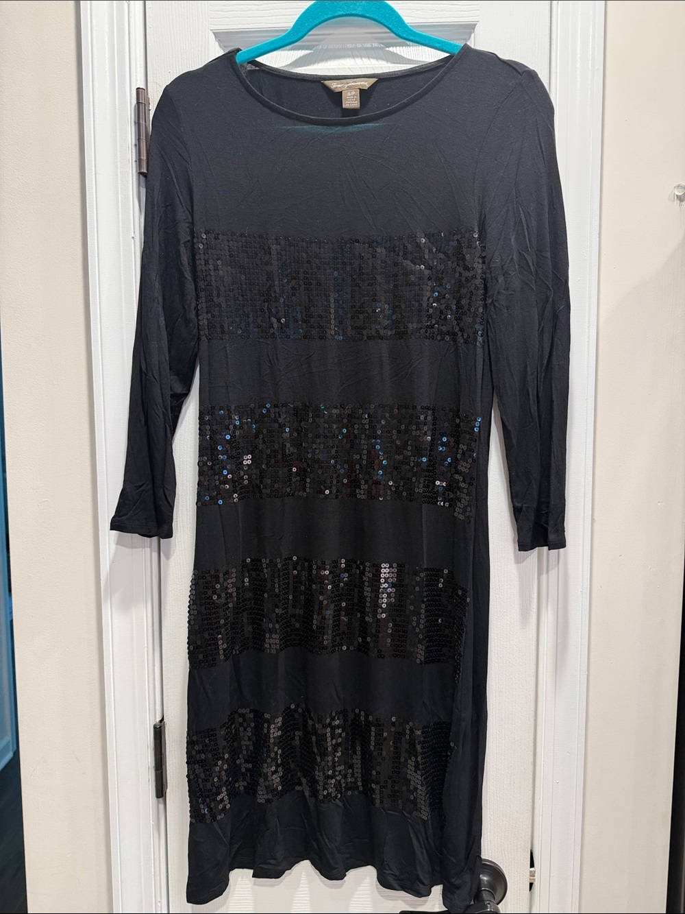 Tommy Bahama Black Sequin Striped Long Sleeve Dress